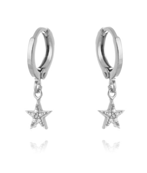 Argola Pequena Lisa Com Mini Estrela Cravejada Zirconias Rodio