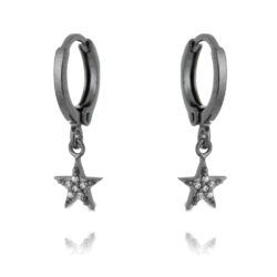 Argola Pequena Lisa Com Mini Estrela Cravejada Zirconias Rodio Negro