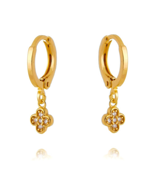 Argola Prata 925 Banho Ouro Com Pingente De Trevinho Cravejado Zirconias