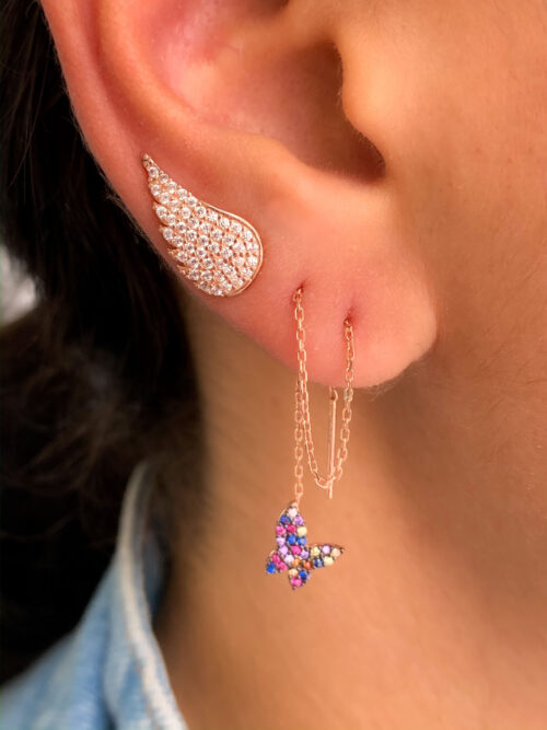 Ear Cuff Pequeno De Asinha Cravejada Zirconias Brancas Prata 925 Rose - Image 2