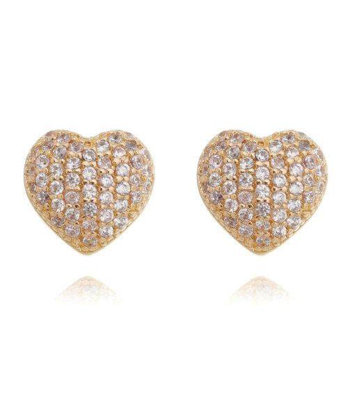 Brinco Pequeno De Coração Micro Pave Zirconias Brancas Banho Ouro Semi Joia