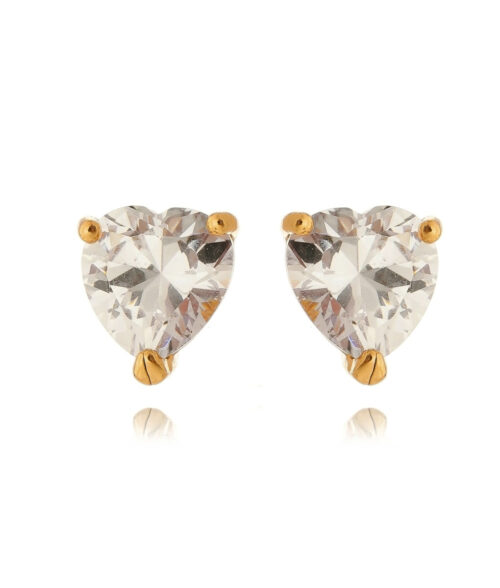 Brinco De Coraçãozinho De Zirconias Brancas Folheado Ouro 18K