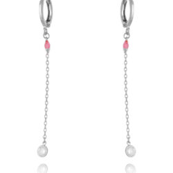 Argola Navetinha Rubi Leitosa Com Corrente E Zirconia Rodio Semijoia
