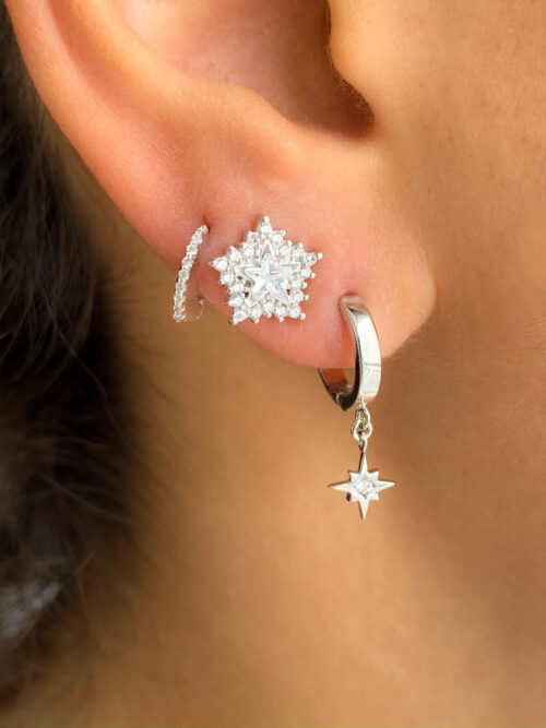 Argola de prata 925 estrela 8 pontas cravejada zirconia - Image 2