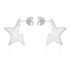 Brinco Meia Estrela Cravejado De Zirconias Prata 925