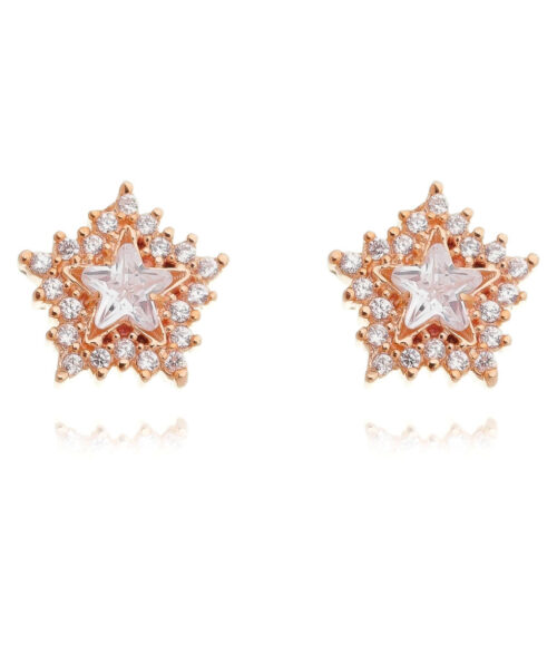Brinco estrela prata 925 rose cravejado zirconias