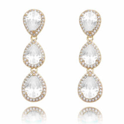 Brinco Luxo De Gotinhas Em Zirconias Brancas Semi Joias Festa Banho Ouro