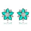 Brinco Feminino Prata Flor De Zirconias Verdes Leitosas E Brancas