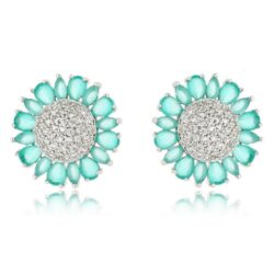 Brinco De Flor Cravejado Zirconias Pedras Turmalina Candy