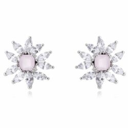 Brinco Charmoso De Flor Com Zirconias Cristais E Rosa
