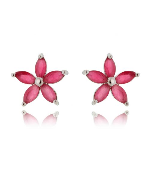 Brinco Delicado De Flor Rubi Banho Rodio Semi Joias Da Moda Online