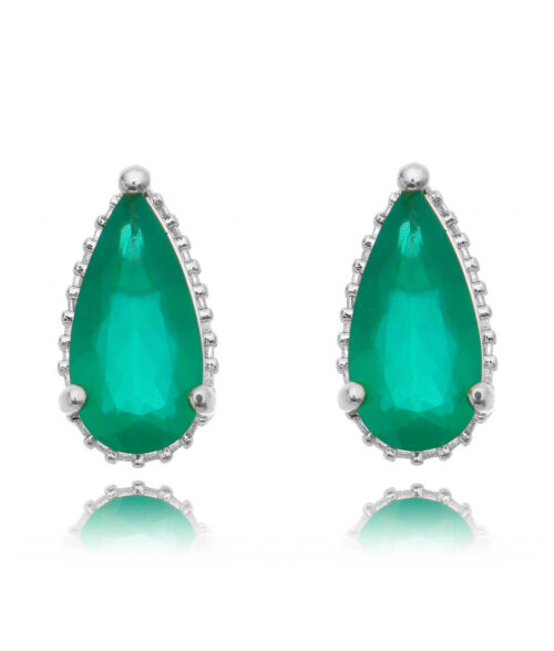 Brinco Gota Prata 925 Esmeralda Galeria Cravejada Zirconias Rodio Semijoia