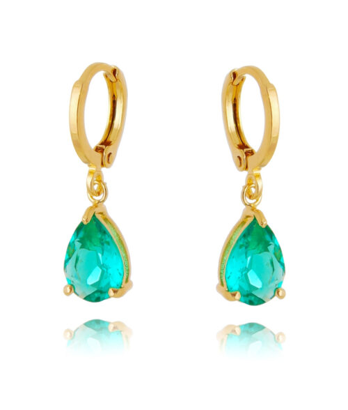 Brinco Dourado De Argolinha Gota Turmalina Semi Joia