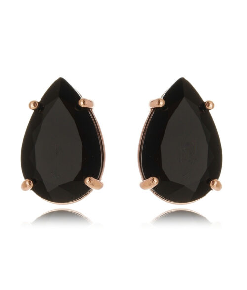 Brinco Gotinha Media Cristal Negro Banho Ouro Rose Semijoia