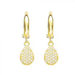 Argola Delicada De Gota Cravejada Zirconias Prata 925 Banho Ouro