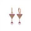 Brinco Argola Taça Martini Cravejada Zirconias Coloridas Prata 925 Rose