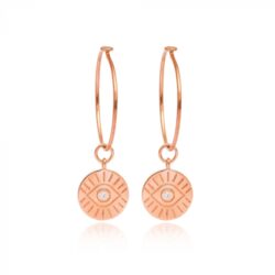 Argola Media De Prata 925 Com Pingente De Olho Grego Joia Rosé