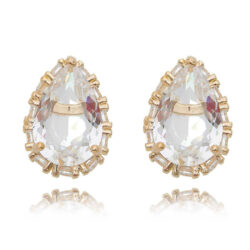 Brinco Gota Deluxe Cristal Com Zirconias Cravejadas Na Galeria Dourado