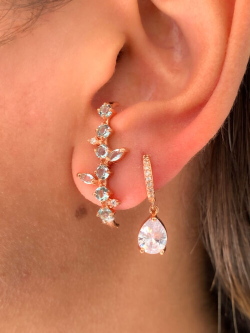 Ear Hook De Prata 925 Luxuoso Agua Marinha Rosé - Image 2