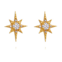 Brinco De Estrela Moderna Ponto De Luz Zirconias Banho Ouro Semi Joia