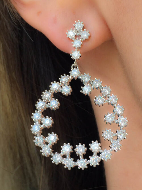 Brinco Prata Luxo Com Zirconias Cristais Acessórios Finos - Image 2