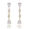 Brinco 2 Gotas E 2 Zirconias Brancas Banho De Ouro 18K Semi Joia Fina