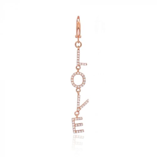 Brinco Love Individual Cravejado De Zirconias Prata 925 Rosé