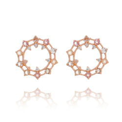 Brinco Argola Frontal De Pedras Coloridas Rosé Semi Joia Da Moda