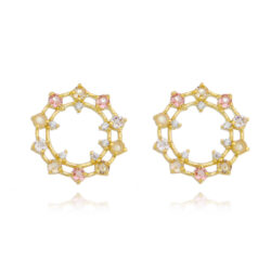 Brinco mandala de pedras coloridas dourado semi joia da moda