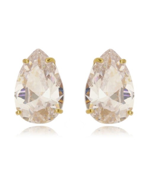 Brinco Gota Zirconias Brancas Dourado Joias Finas Online