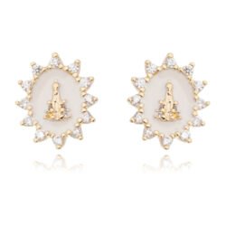 Brinco Nossa Senhora Das Graças Esmaltado Prata 925 Banho Ouro