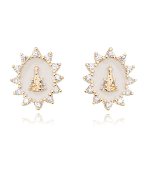Brinco Nossa Senhora Das Graças Esmaltado Prata 925 Banho Ouro
