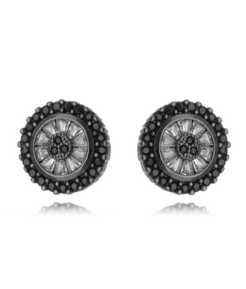 Brinco Pizza Pequeno Zirconias Brancas E Pretas Em Rodio Negro Semijoias
