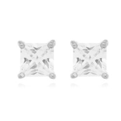 Brinco Luxo Quadrado Zirconia Cristal Rodio Joias Em Prata 925