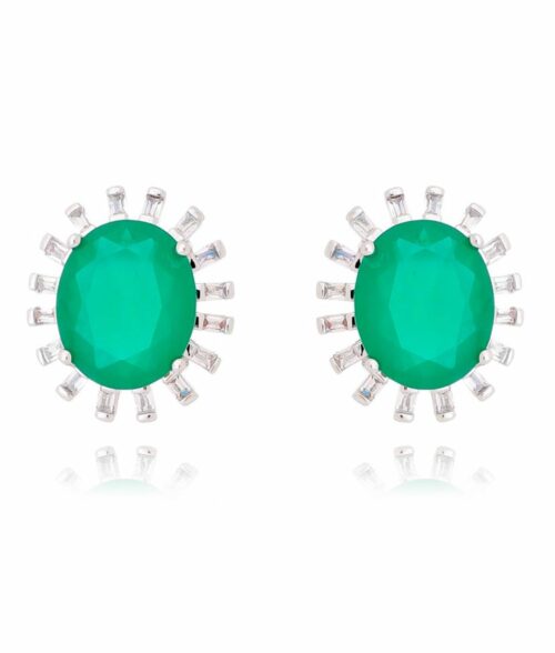 Brinco Prata Com Zirconia Esmeralda Acessório Para Festa