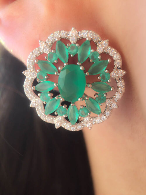 Brinco Rendado Esmeralda Com Zirconias Cristais Semi Joias De Luxo - Image 2