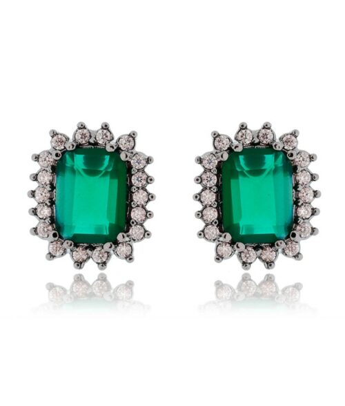 Brinco Princess Zirconias Verdes E Brancas Rodio Negro Semijoia