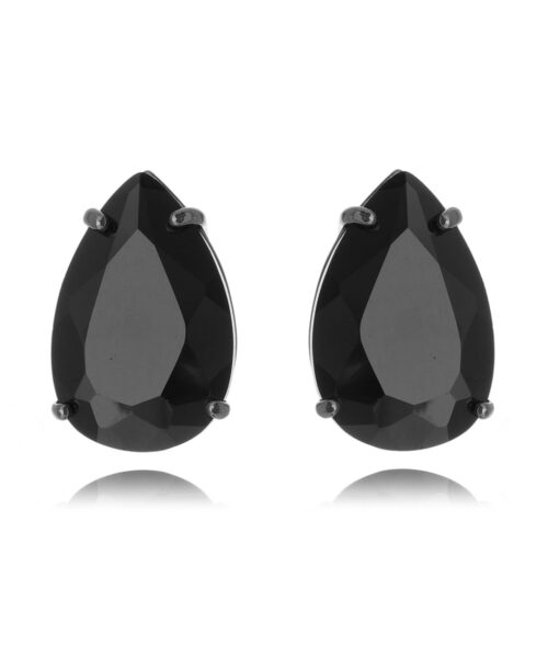 Brinco De Gota Zirconia Preta Em Rodio Negro Semi Joias Finas Luxuosas