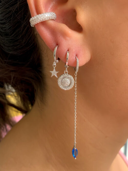 Argola Pequena Lisa Com Mini Estrela Cravejada Zirconias Rodio - Image 3