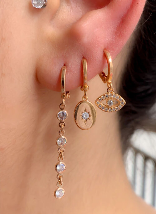 Argola Pequena Com Corrente Tiffany De 4 Zirconias Rosé - Image 2