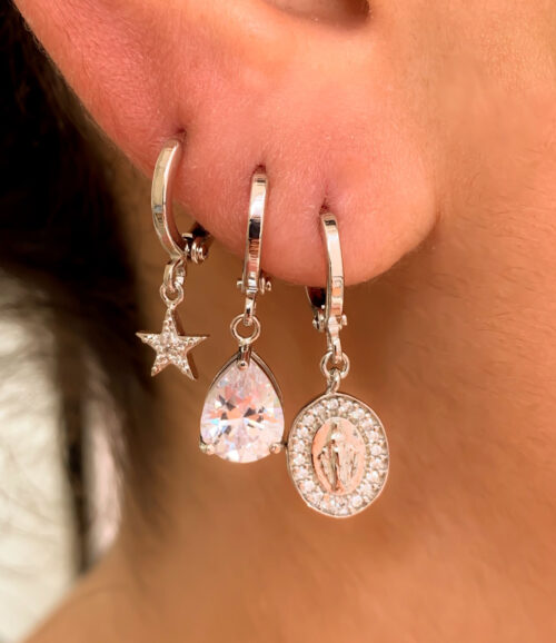 Argola Pequena Lisa Com Mini Estrela Cravejada Zirconias Rodio - Image 2