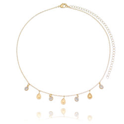 Choker De Gotinhas Foscas E 4 Zirconias Semi Joia Banho Ouro