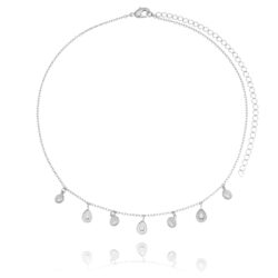 Choker De Gotinhas Foscas E 4 Zirconias Semi Joia Rodio