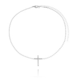 Choker De Bolinhas Achatadas Com Cruz Cravejada Zirconias Rodio