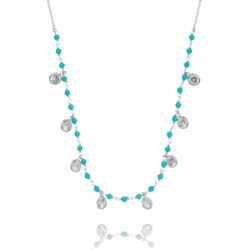 Choker Gargantilha De Bolinhas Turquesas E Zirconias Brancas Rodio