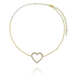 Choker De Bolinhas Chapadas Brilhantes Coração Vazado Dourada