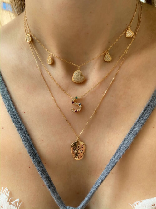 Colar Joia Em Prata 925 De Caveirinha Mexicana Com Olhinhos Zirconias Banho Ouro - Image 2