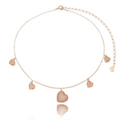 Choker Exclusiva De Coraçõezinhos Cravejados De Zirconias Prata 925 Banho Ouro Rose Gold