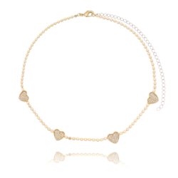 Choker De Bolinhas Achatadas E 4 Corações Cravejados Banho Ouro Semijoia