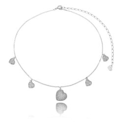 Choker Exclusiva Prata De Coraçõezinhos Cravejados De Zirconias Prata 925